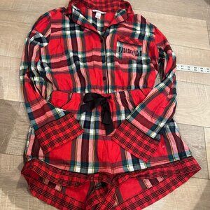 VICTORIA SECRET WOMENS CHRISTMAS RED PLAID SIZE SMALL ROMPER PAJAMAS